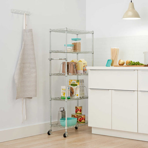 TRINITY EcoStorage 5-Tier Wire Shelving Rack with Wheels , 36 x