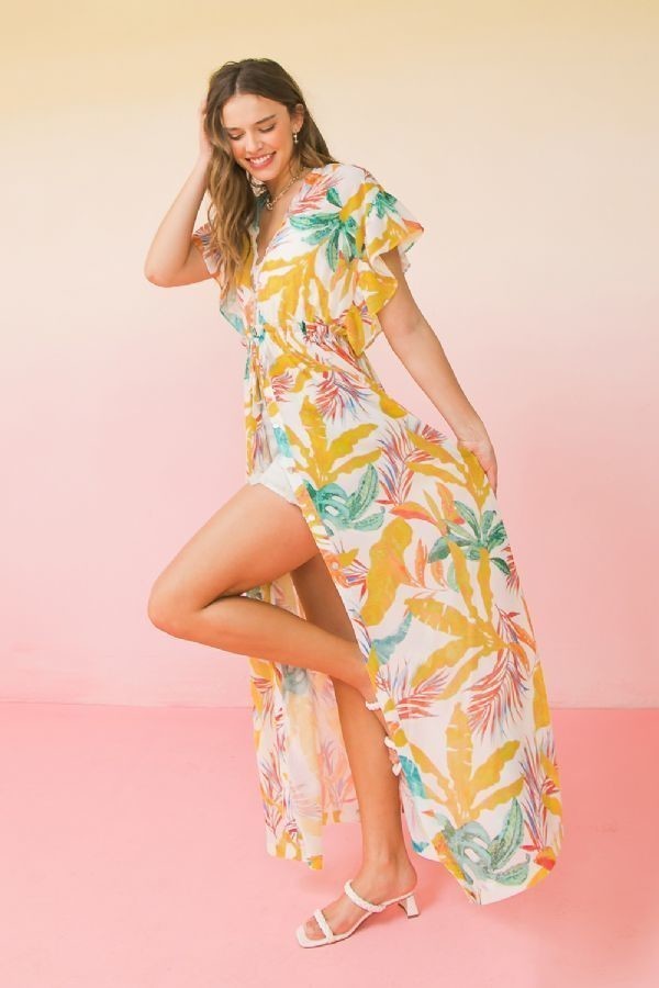 A Printed Woven Maxi Cover Up
