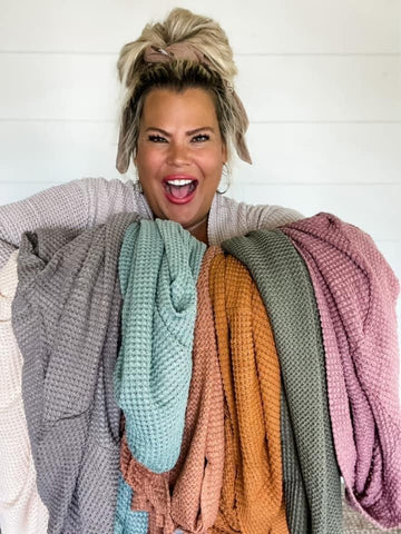 lola waffle knit cardigans stretchy thumbholes