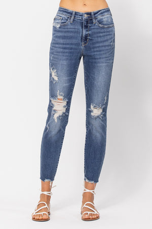 Judy Blue Rachelle High Rise Distressed Relaxed Fit Jeans-[option4]-[option5]-[option6]-[option7]-[option8]-Womens-Clothing-Shop