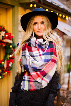 Mad For Plaid Blanket Scarf In Red + Navy