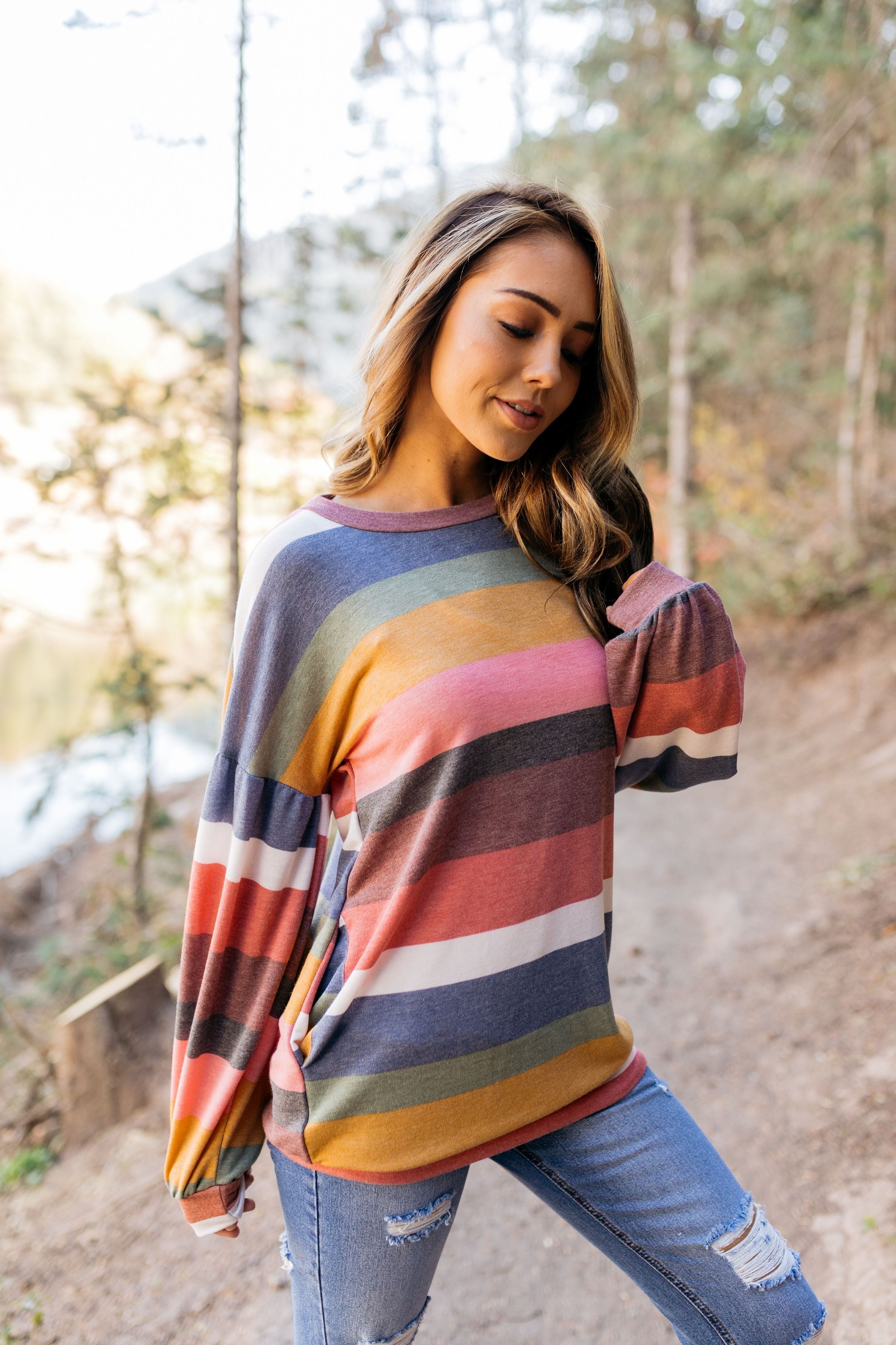 Pockets And Puffs Soft Striped Top