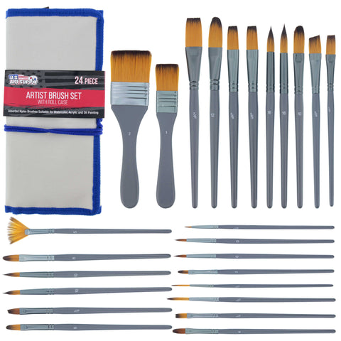 24 Piece Oil & Acrylic Paint Long Handle Artist Paint Brush Set with Canvas  Carrying Case, 24 Piece Brush Set - Kroger