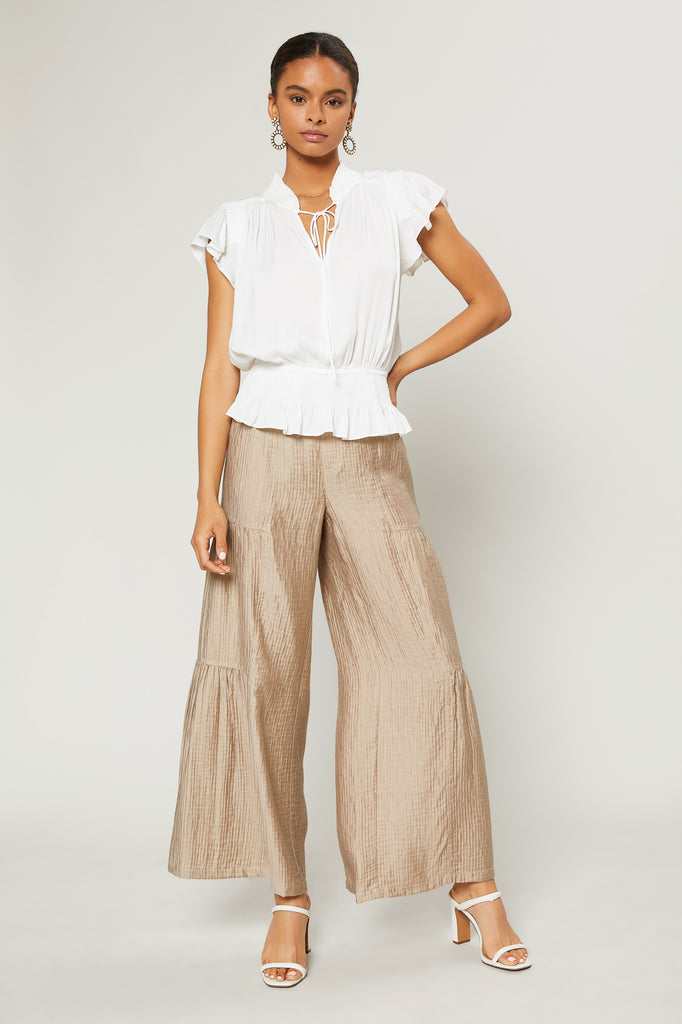 Chambray Wide Leg Pants: Wear Now & Later — bows & sequins