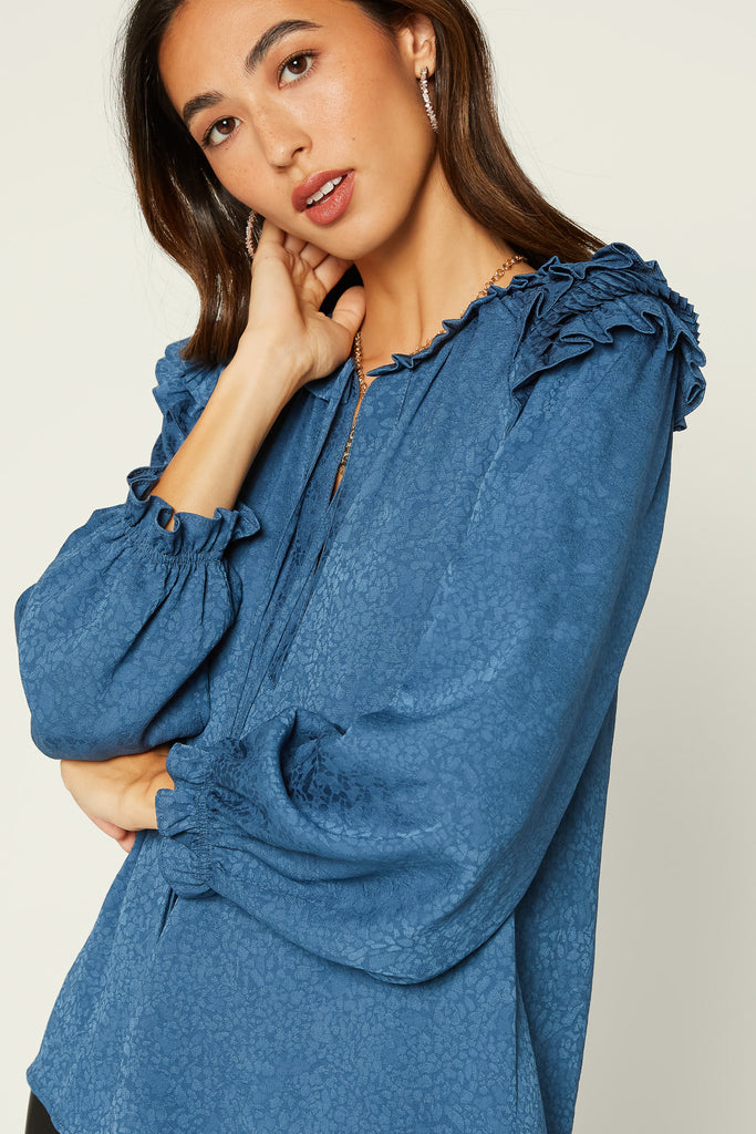 Jacquard Pleated Ruffle Trim Blouse – CURRENT AIR