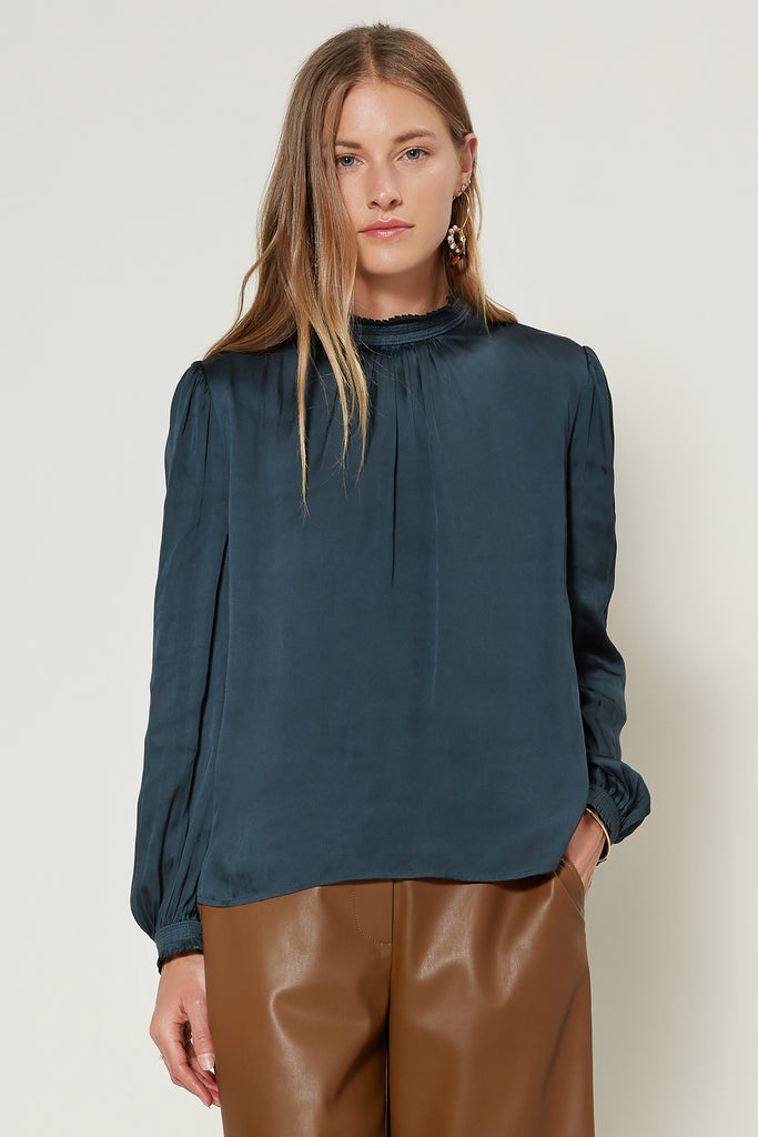 Download Mock Neck Satin Blouse - CURRENT AIR