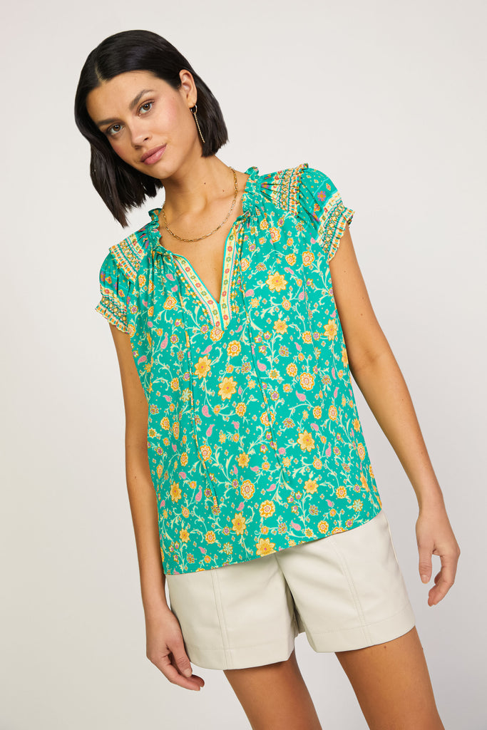 Border Print Button Down Top – CURRENT AIR