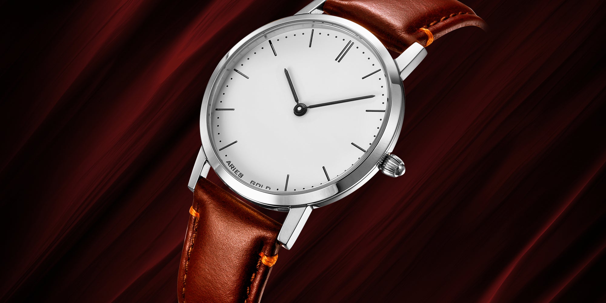 白羊座金都市探戈玫瑰金不锈钢 L 1008 RG-BEI 棕色皮表带女式手表 - H2 Hub 手表