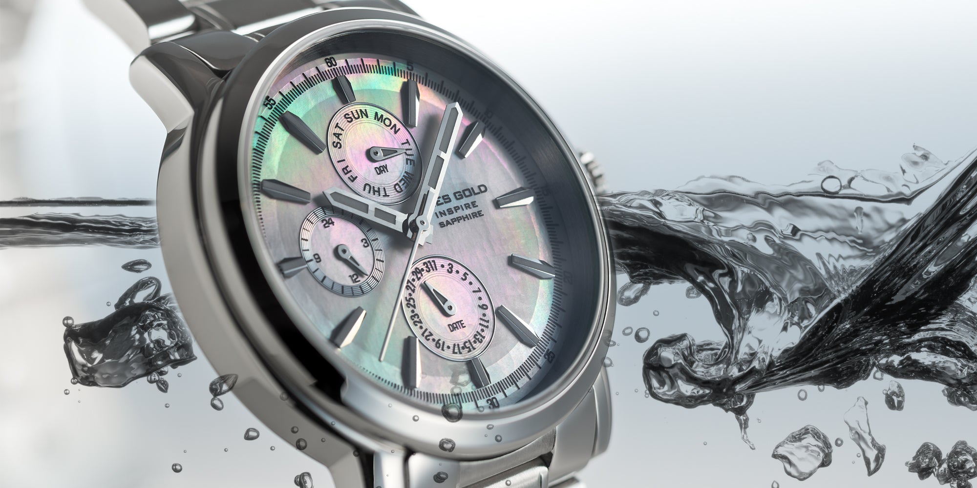 白羊座金银不锈钢 B 7302 S-MOP 女式手表 - H2 Hub 手表