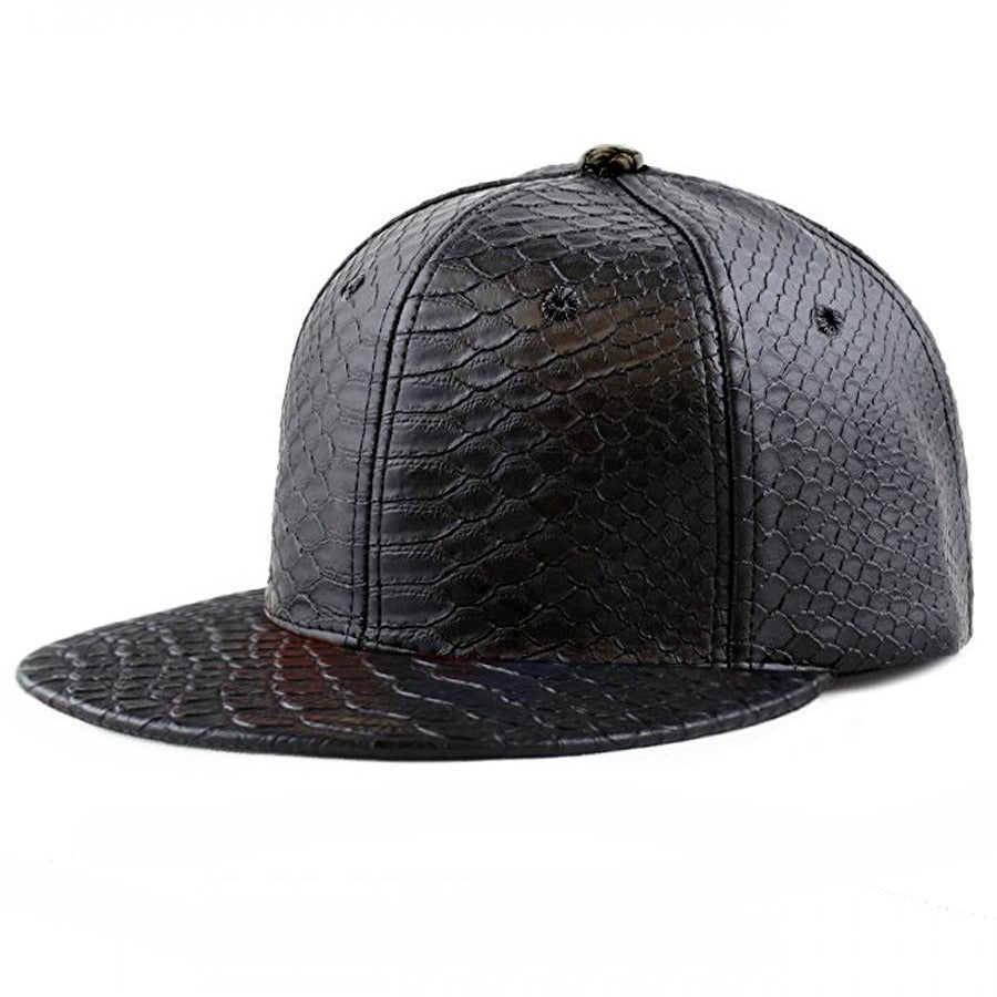 Plain Crocodile PU Leather Flatbill Visor Clip-Closure Adjustable hat ...
