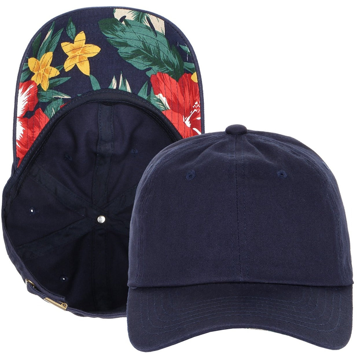 Unstructured Strapback Dad Hat with Floral Print Undervisor – 2040USA