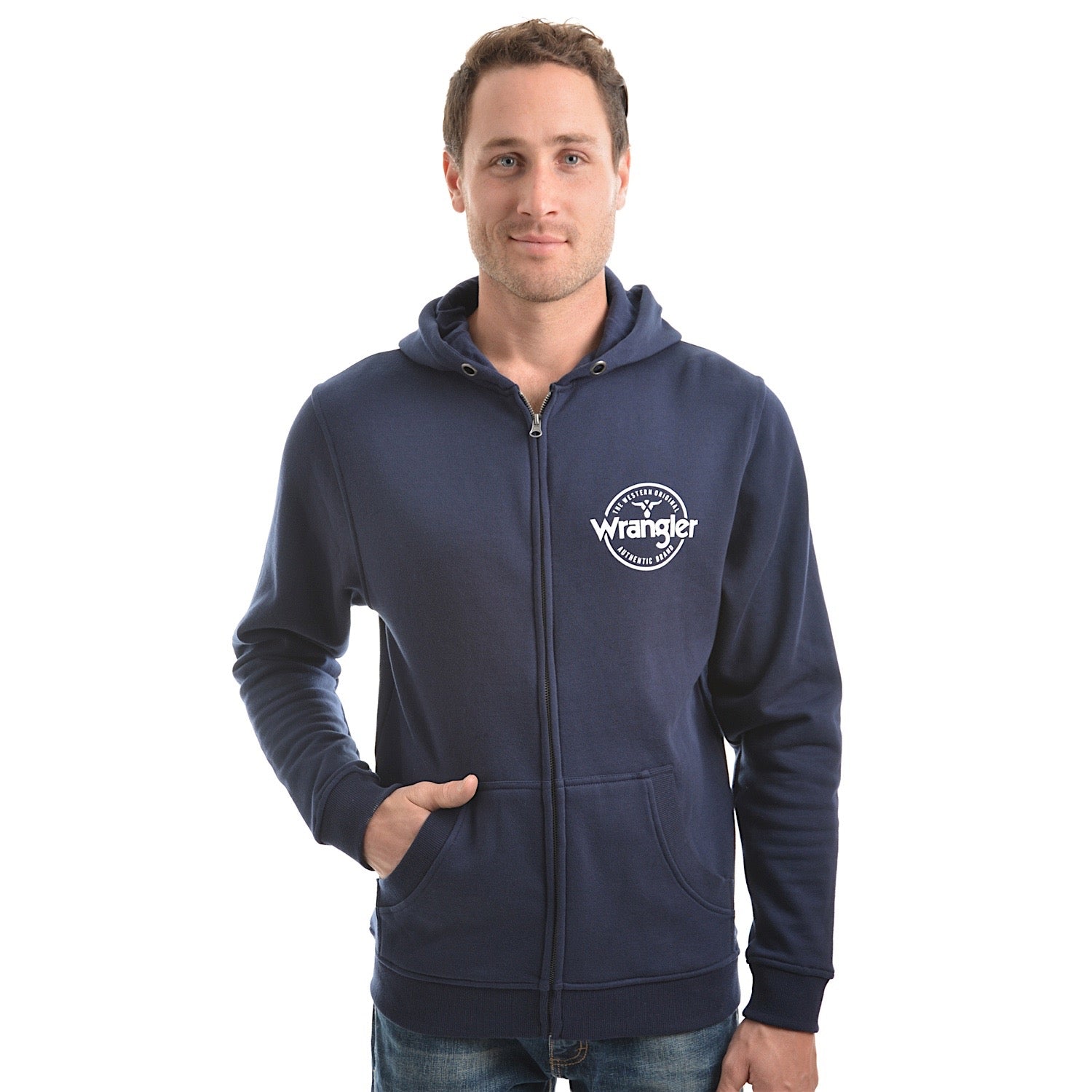 Buy Wrangler Mens Cooper Zip Up Hoodie Navy - The Stable Door