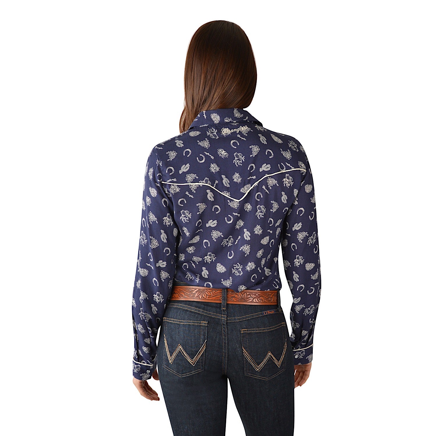 Buy Wrangler Womens Edgewood Print L/S Western Shirt Navy/Ivory - The  Stable Door