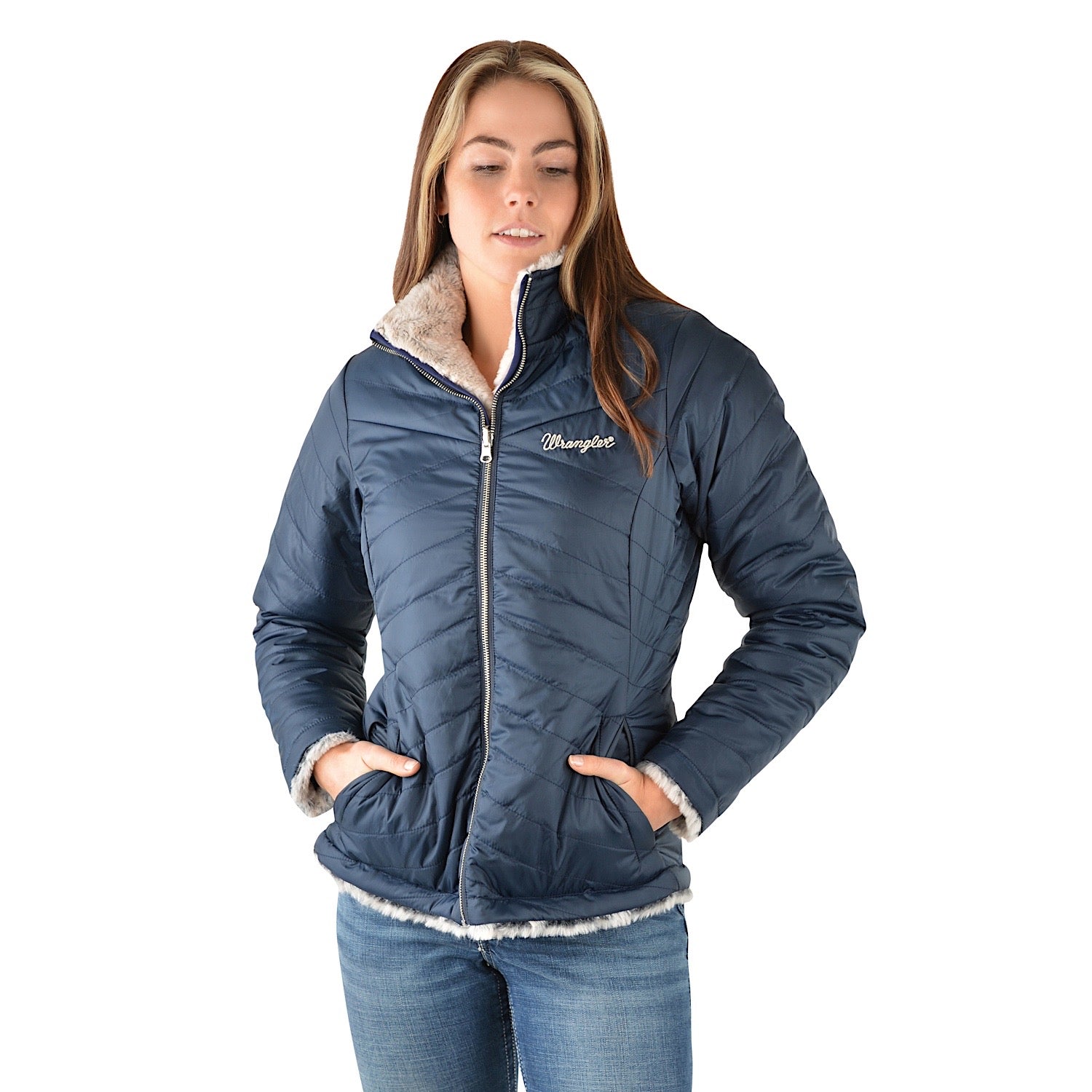 Buy Wrangler Womens Maya Reversible Jacket Navy/Grey - The Stable Door