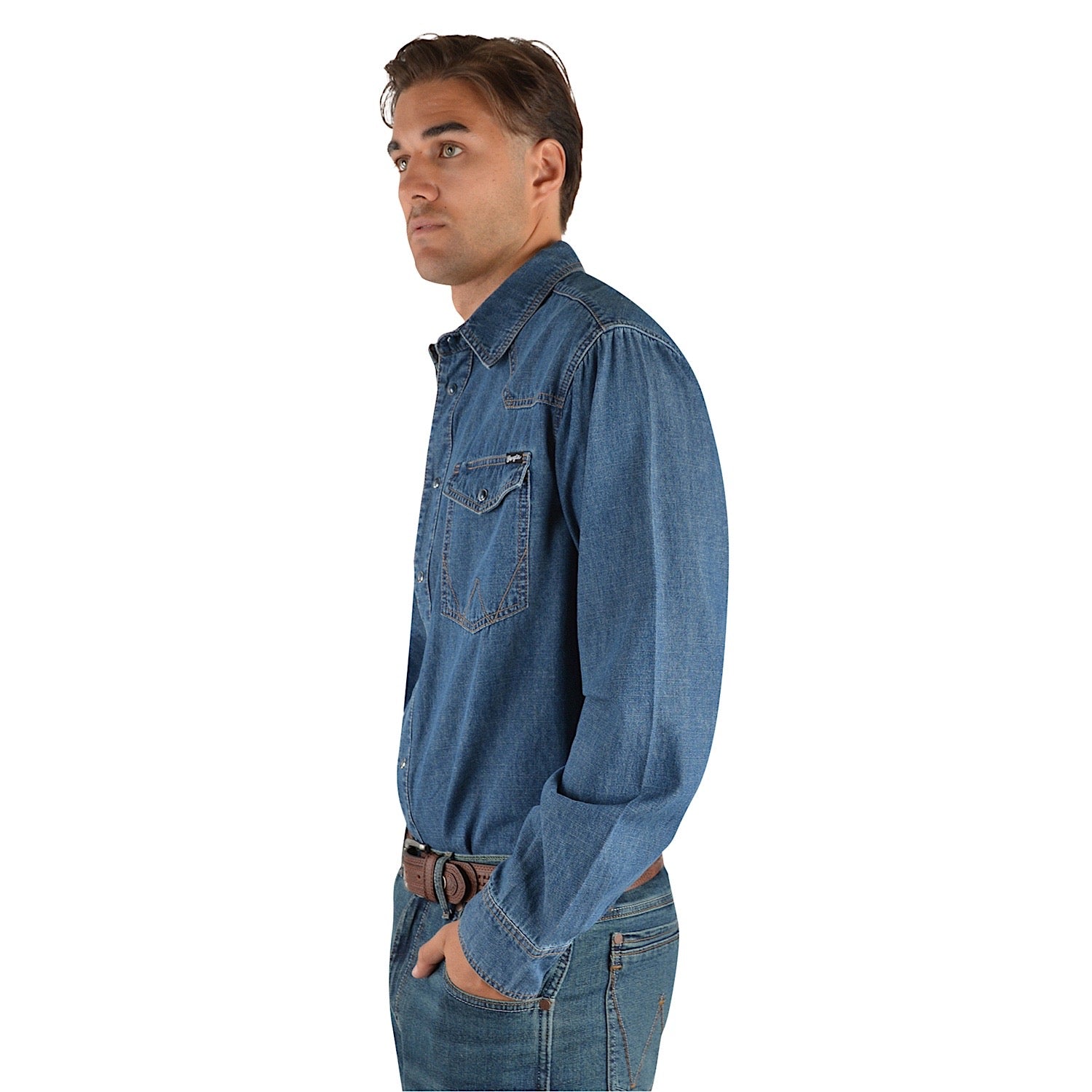 Buy Wrangler Mens Jay Denim L/S Shirt Denim - The Stable Door