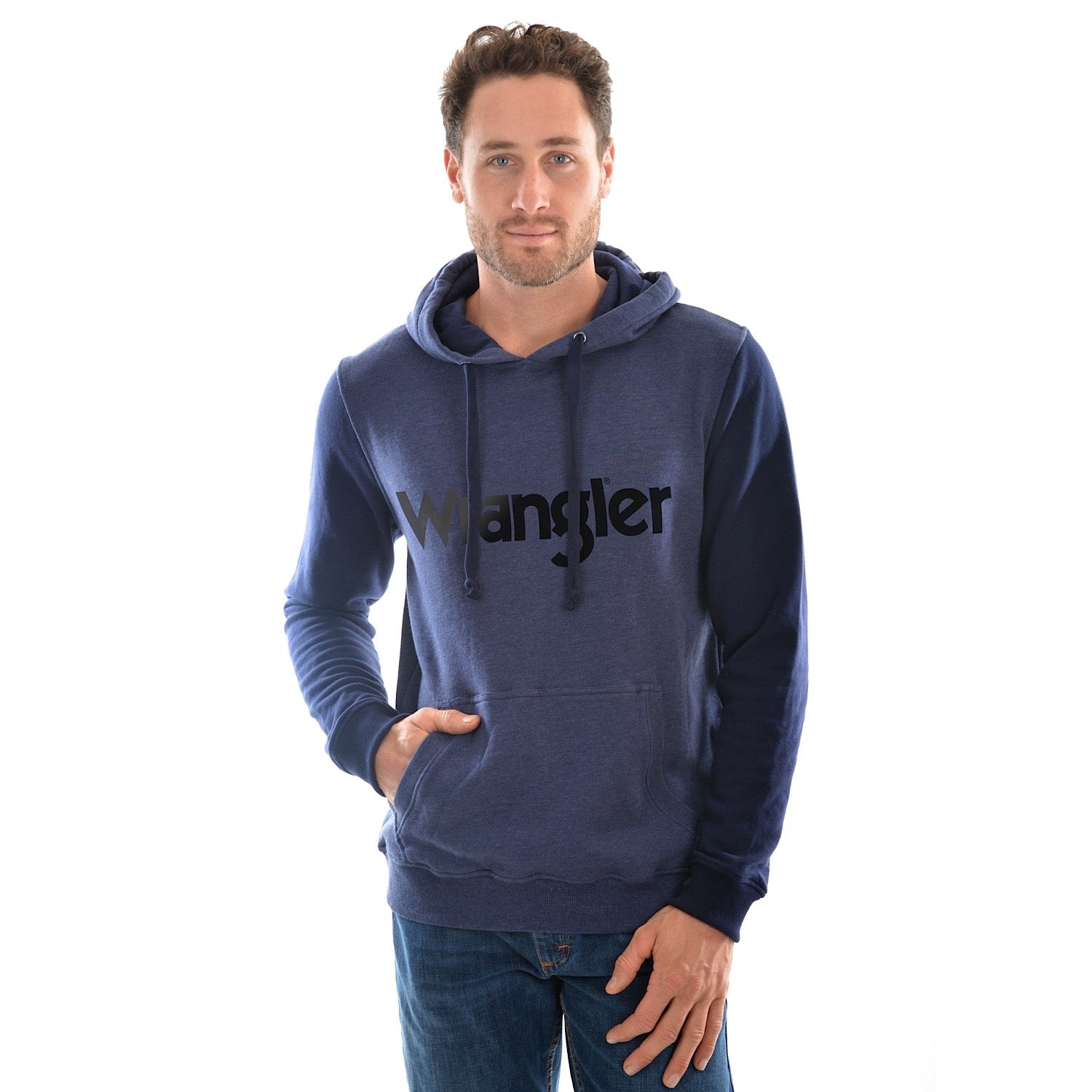 Buy Wrangler Mens Logo Pullover Hoodie Navy Marle - The Stable Door