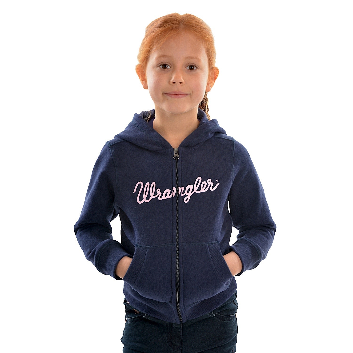 Buy Wrangler Girls Logo Zip Up Hoodie Navy - The Stable Door