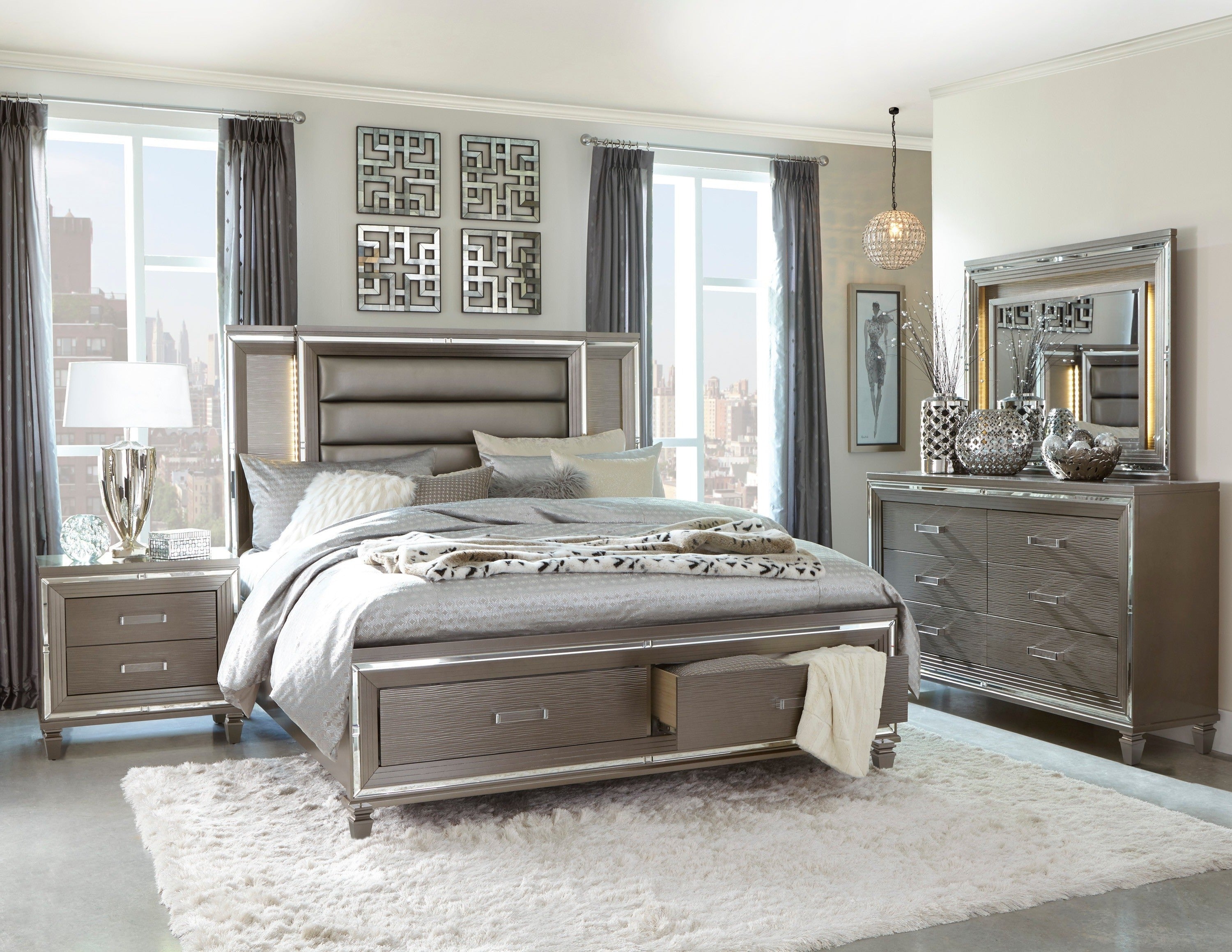 silver metallic bedroom furniture
