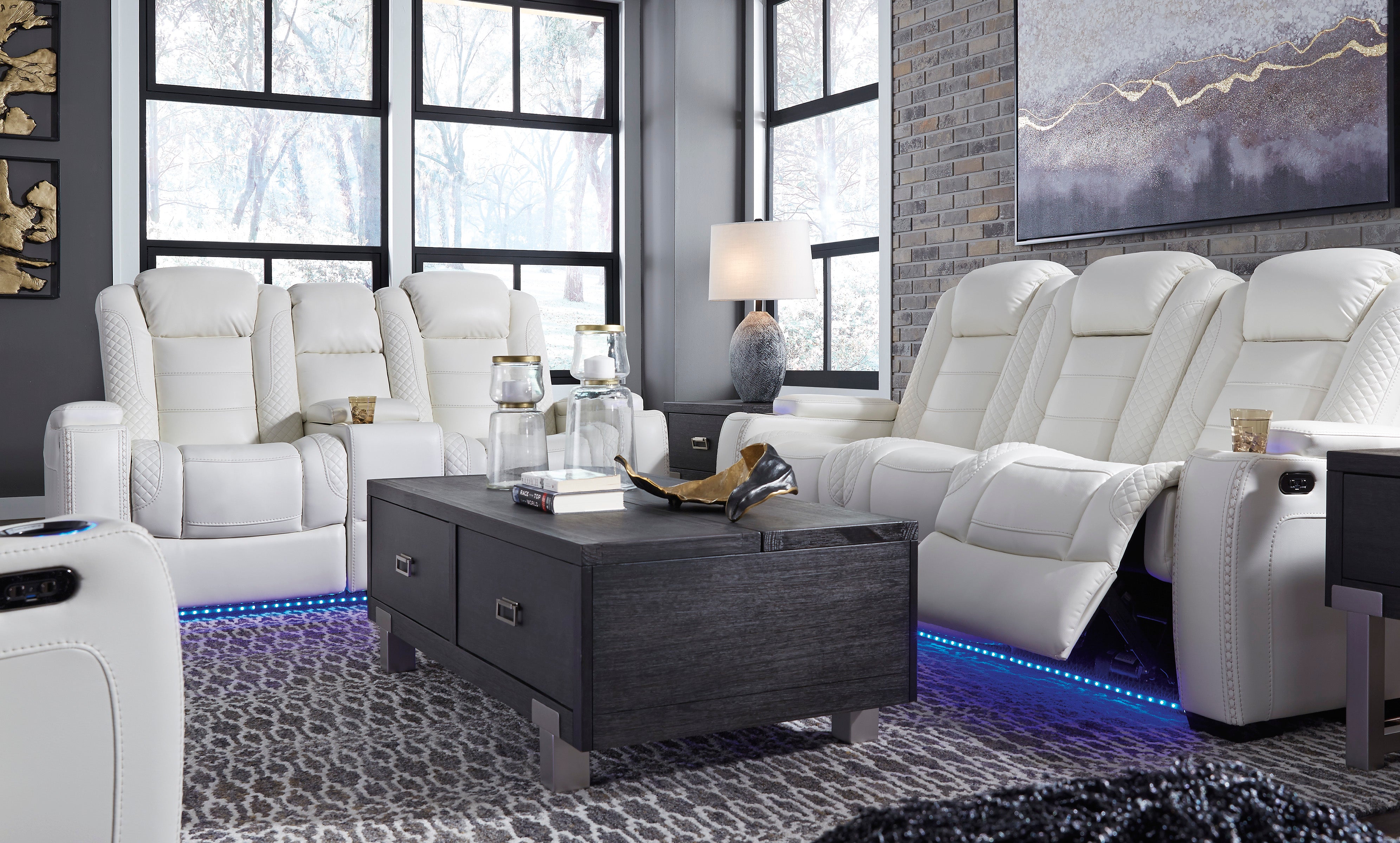 SPECIAL Party Time White LED Power Reclining Living Room Set With Ad From Ashley Luna Furniture