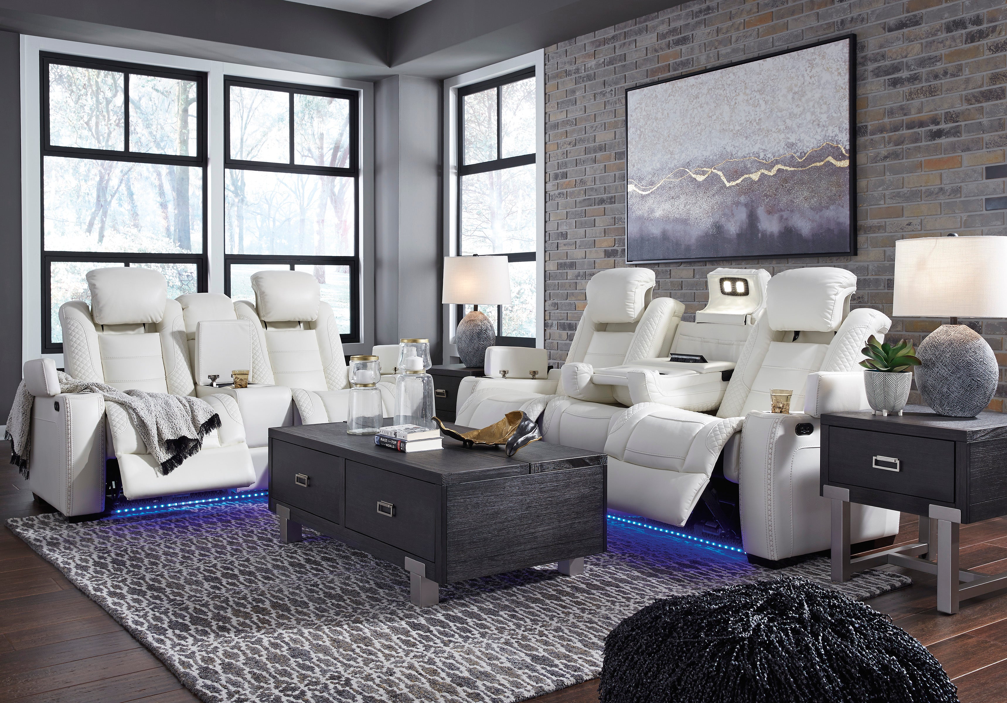 Party Time White LED Power Reclining Living Room Set With Adjustable H From Ashley Luna Furniture