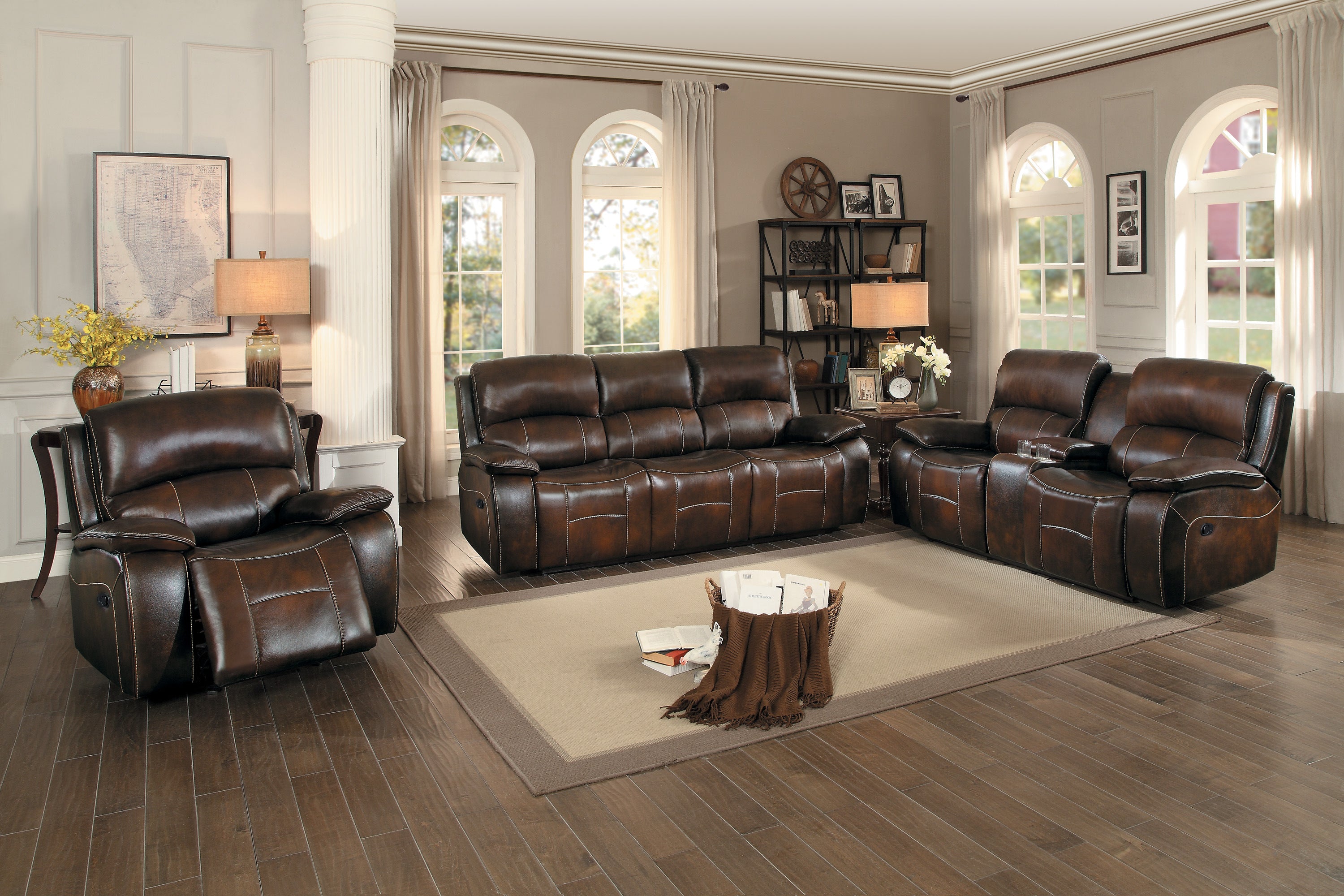 Mahala Brown Top Grain Leather Reclining Living Room Set From Homelegance Luna Furniture