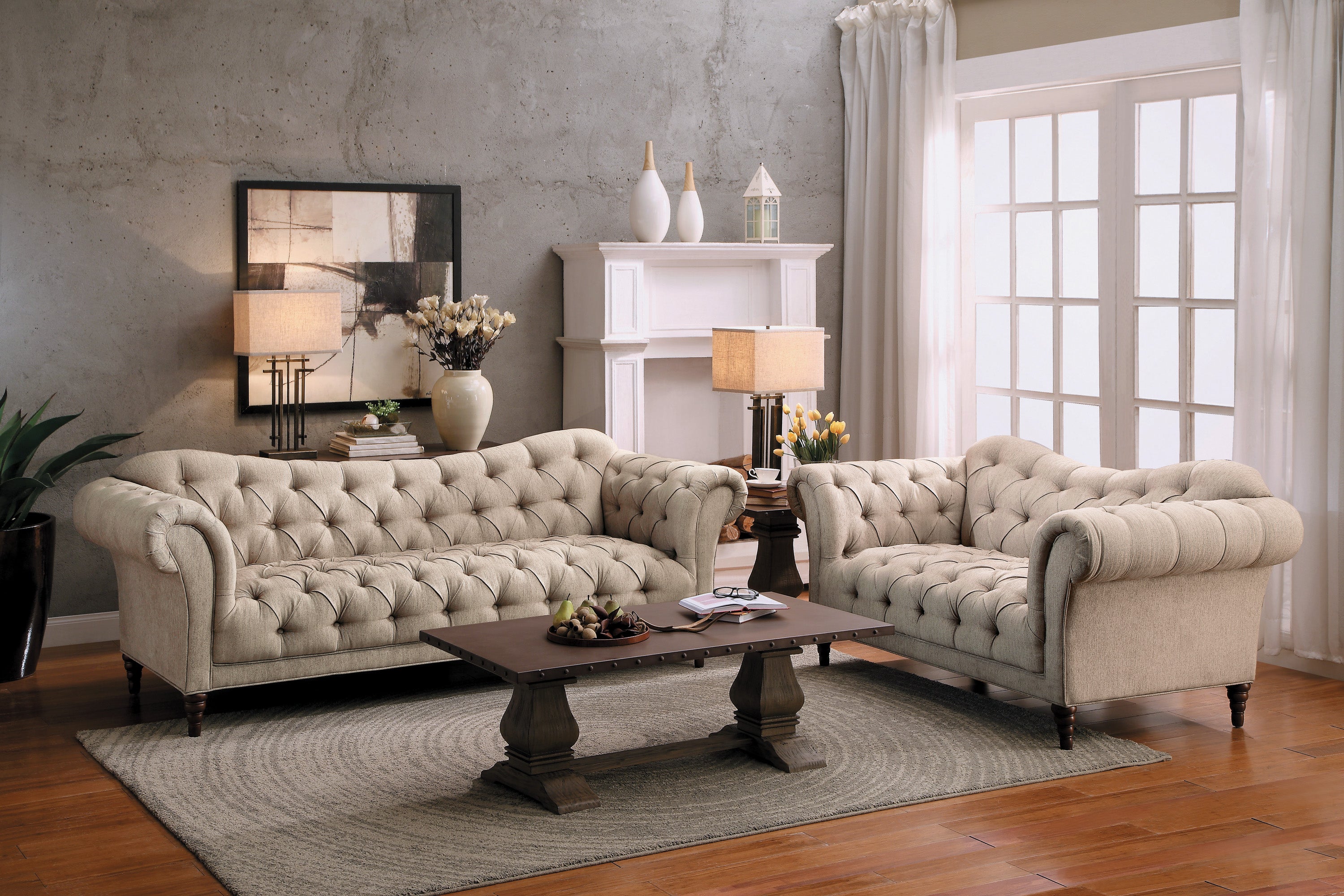 St Claire Beige Button Tufted Living Room Set 8469HomeleganceLiving Room SetGraceful Curves Are Elegantly Appointed In The St Claire Collection Delicate Herringbone Stylefabric Presents As The Initial Look Into The Traditional Style