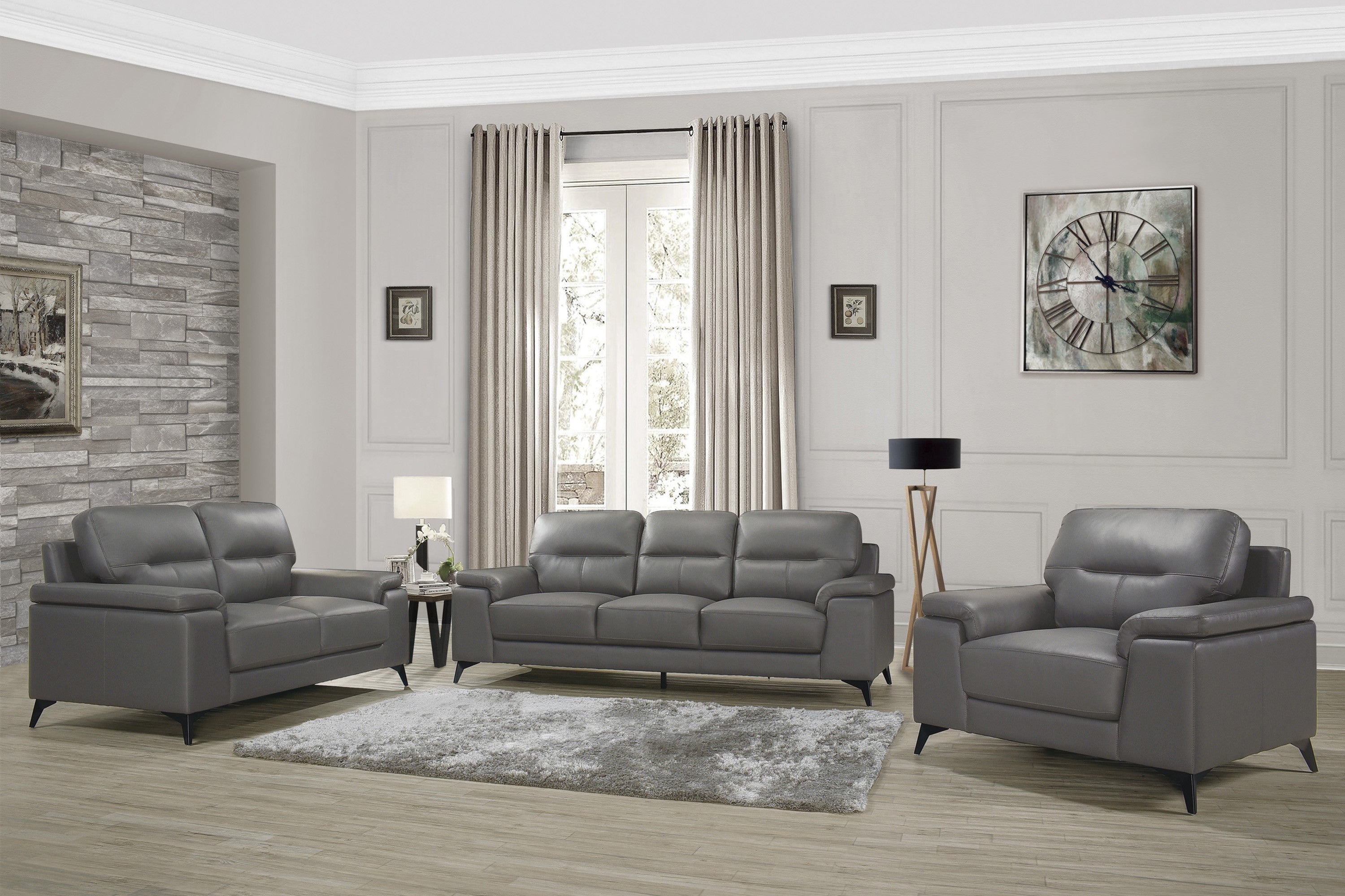 Mischa Dark Gray Top Grain Leather Living Room Set From Homelegance Luna Furniture
