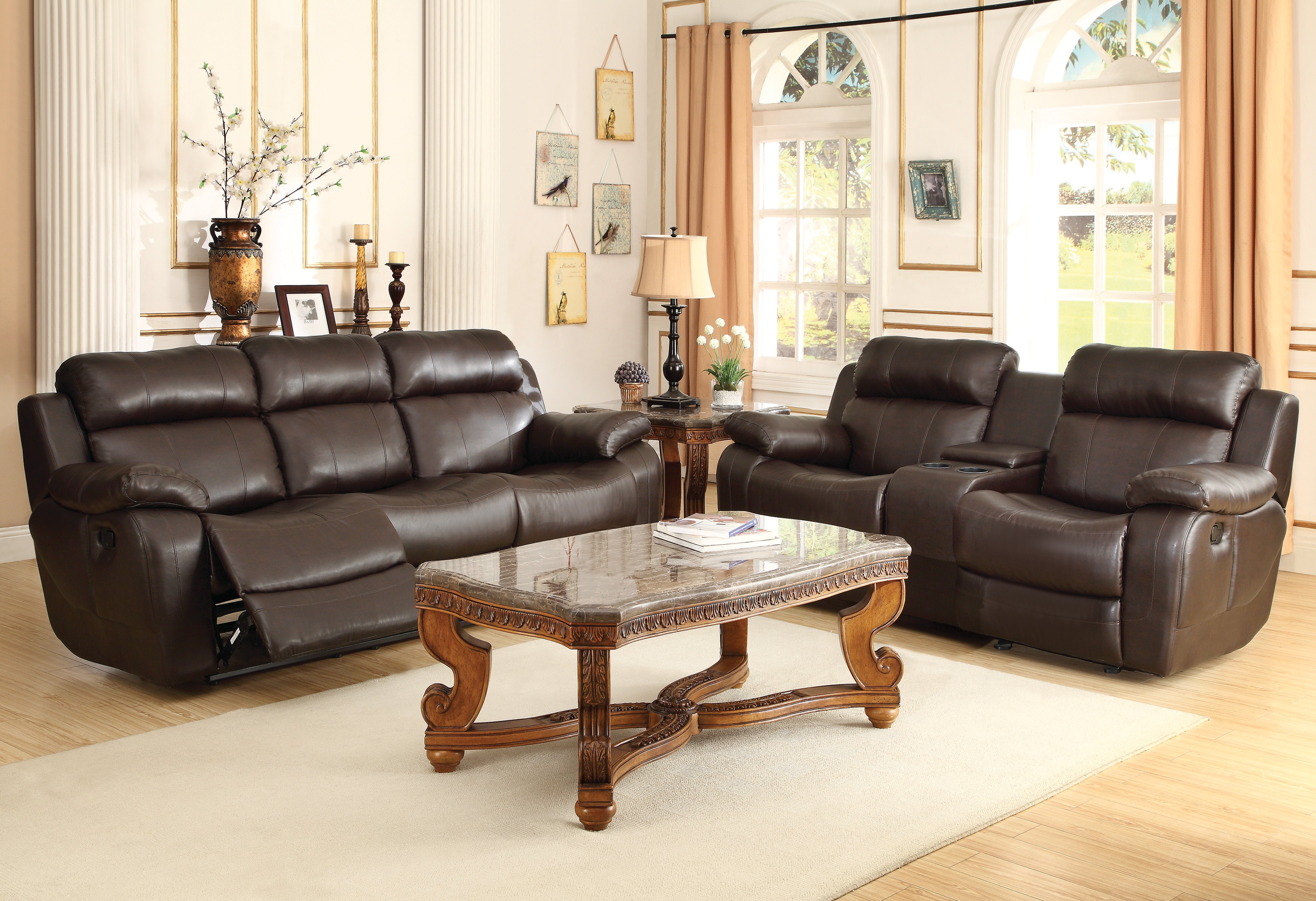 Marille Brown Bonded Leather Reclining Living Room Set from Homelegance