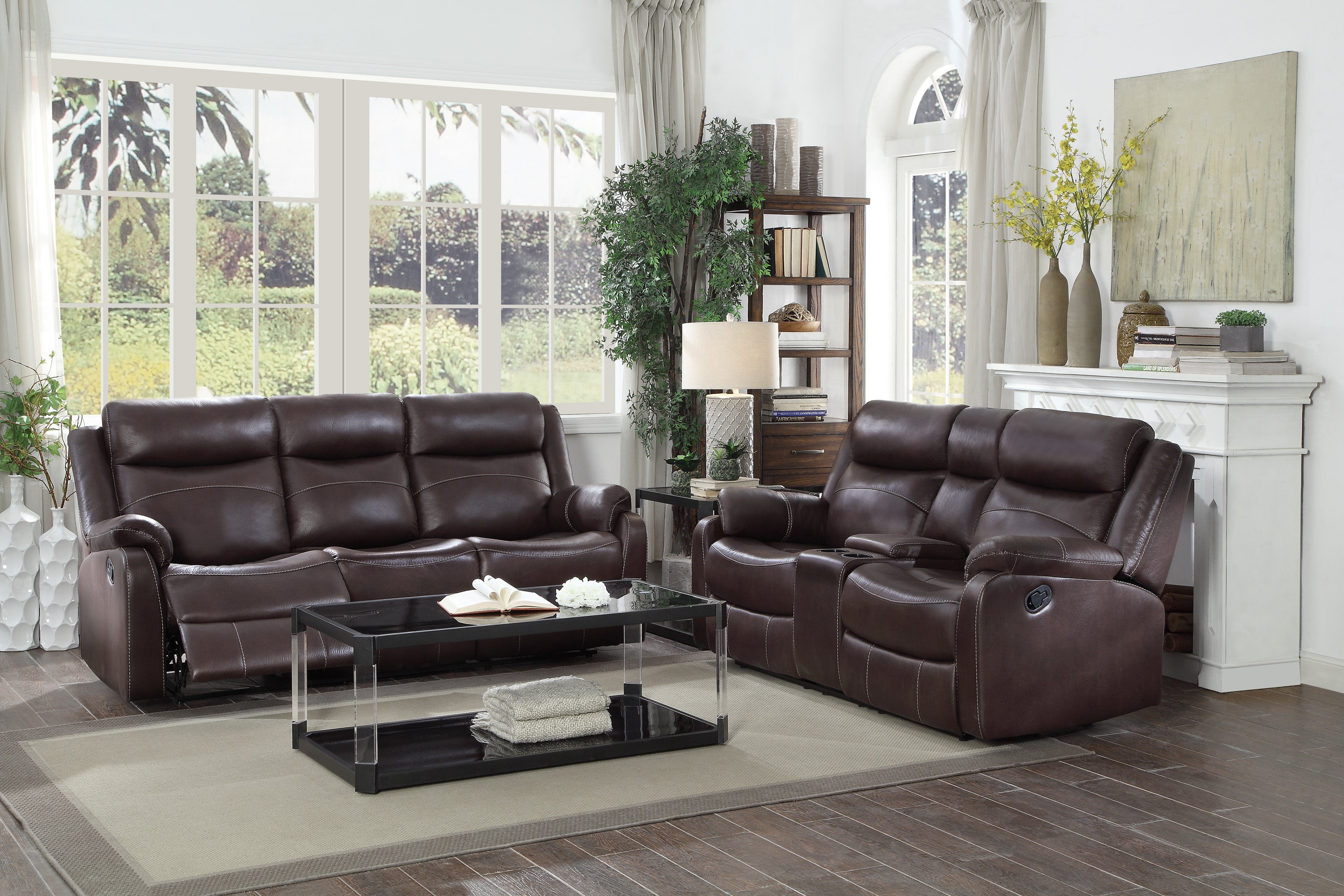 Yerba Brown Microfiber Double Lay Reclining Living Room Set 9990HomeleganceLiving Room SetDesigned To Make Your Downtime As Relaxing As Possible