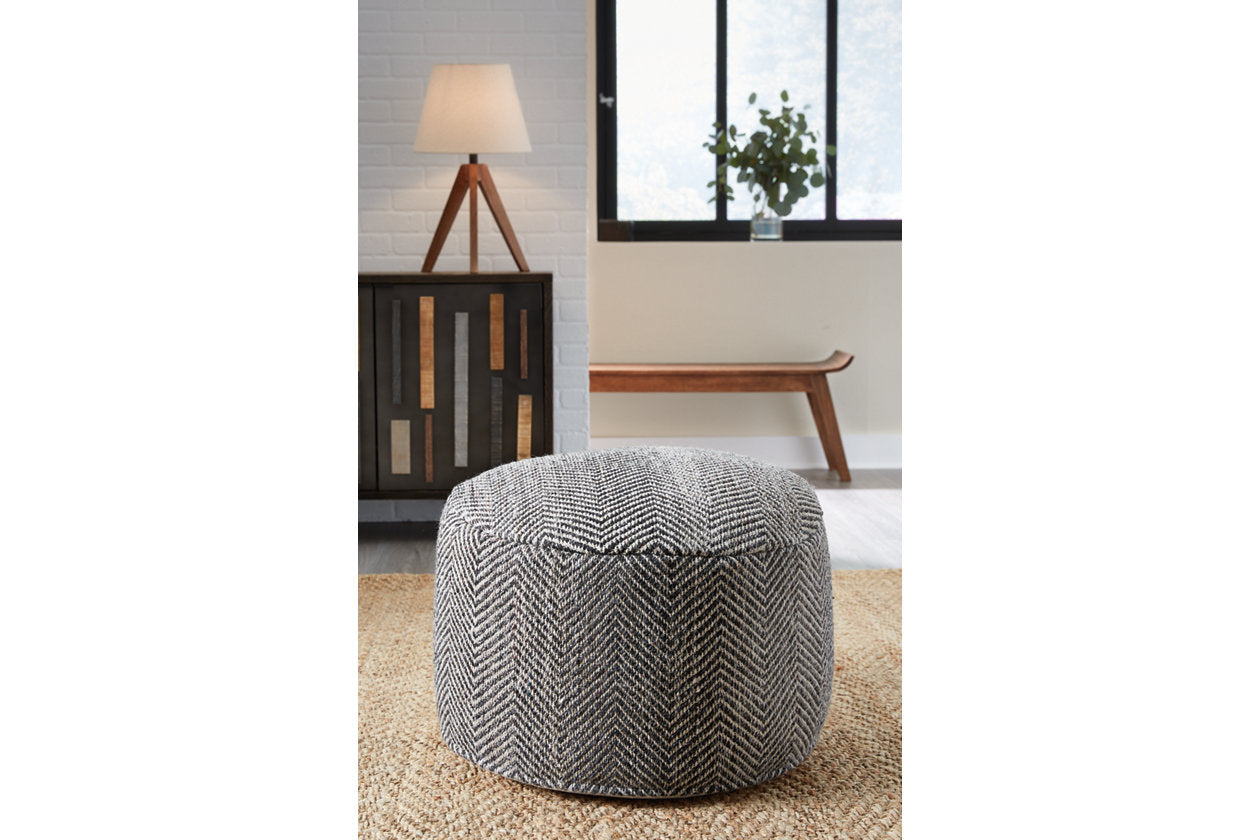 Dordie Taupe/Charcoal Pouf from Ashley Luna