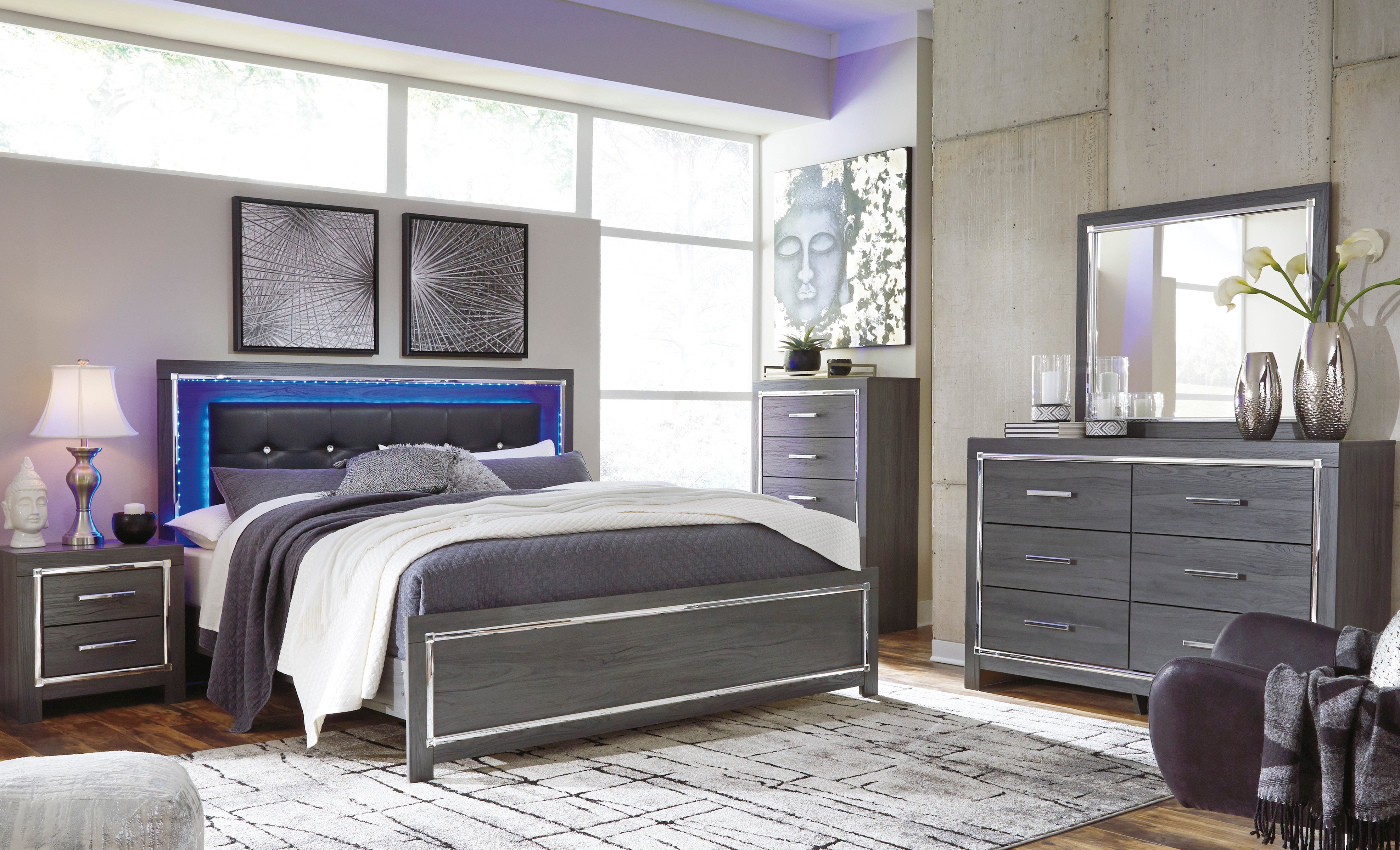 Special Lodanna Gray Led Panel Bedroom Set Luna Furniture