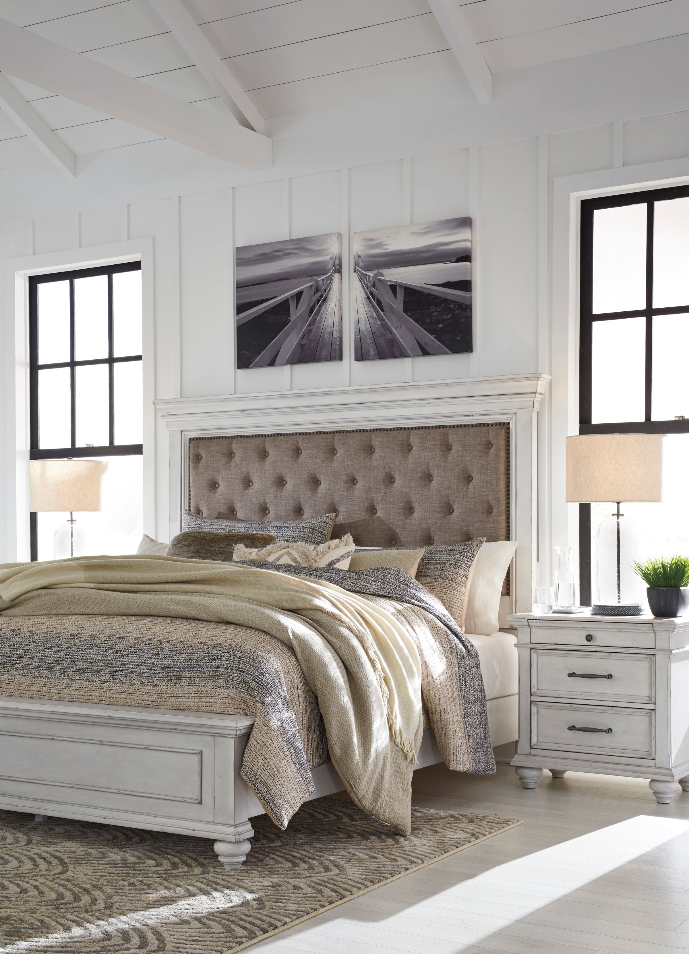 Special Kanwyn Whitewash Upholstered Panel Bedroom Set