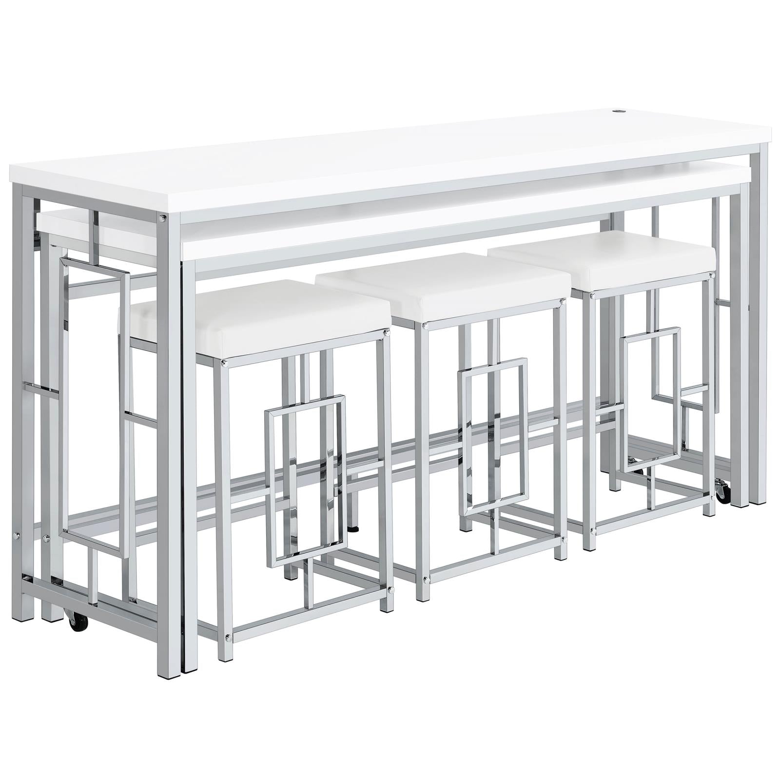 Jackson White and Chrome 5-Piece Multipurpose Counter Height Table Set