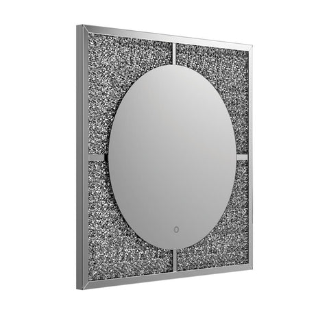 Cheval Mirror with Rhinestone Inlay and LED Silver