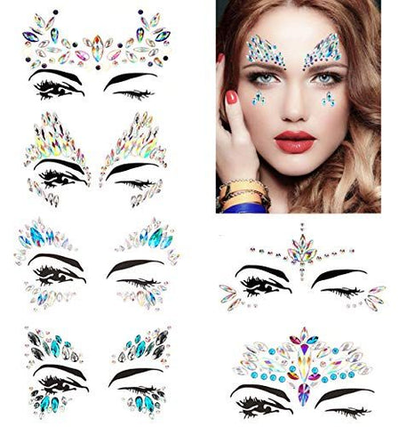 Shellhard 12 Styles Adhesive Sticky Gems Sticker Makeup Face Boob Jewe ...