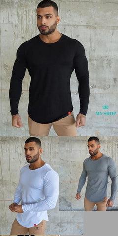 Casual t Shirt Crossfit Fitness Bodybuilding Muscle male Long sleeves ...