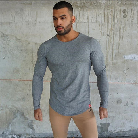 Casual t Shirt Crossfit Fitness Bodybuilding Muscle male Long sleeves ...