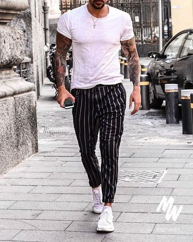 Fashion Mens Joggers Long Sweatpants Striped Ankle Pants Pants Drawstr ...