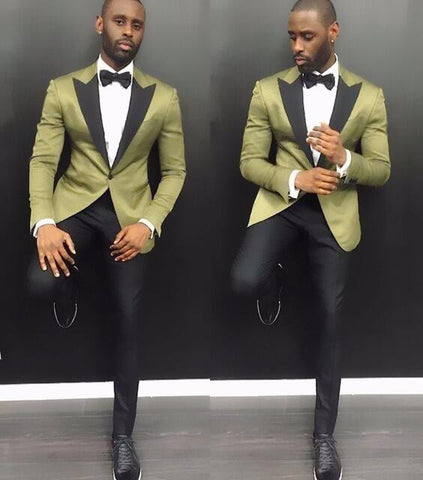 Men Suits Wedding Tuxedos 2 Pieces Arm Green Satin Men Party Tuxedo Wi ...