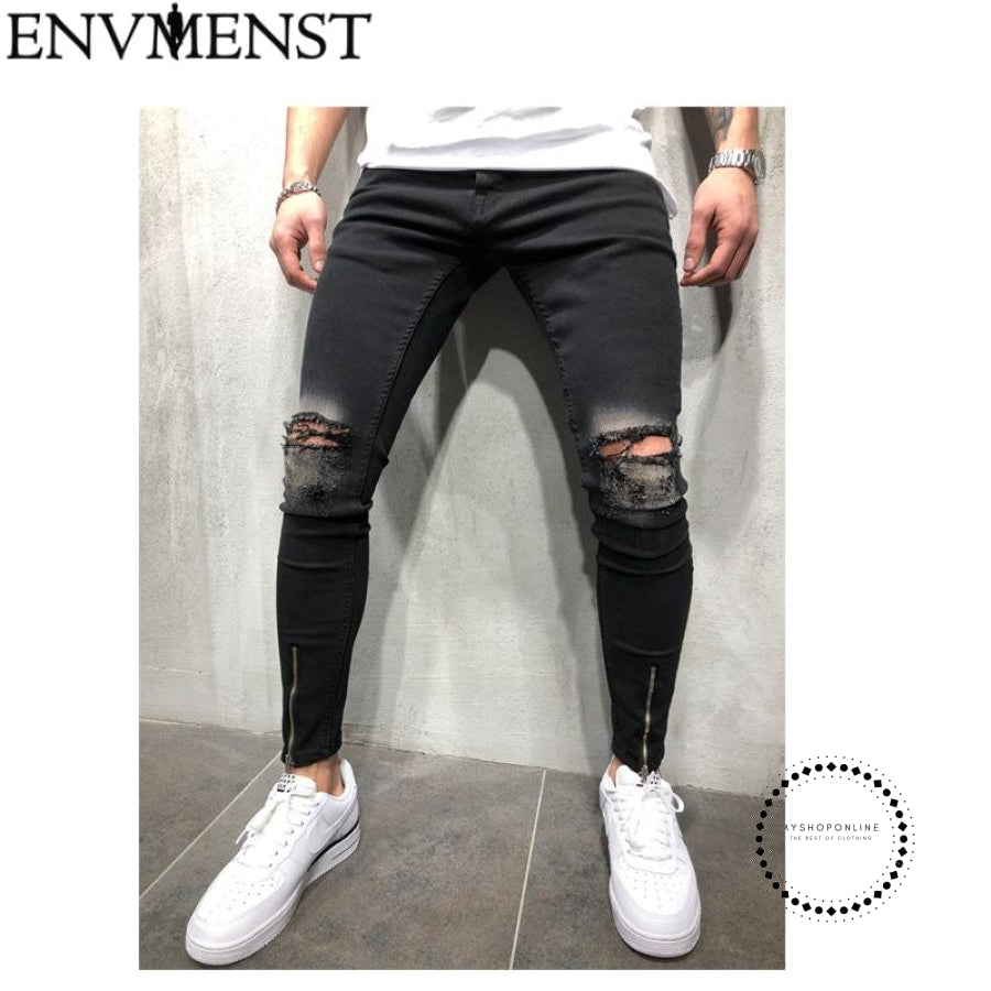 designer black ripped jeans
