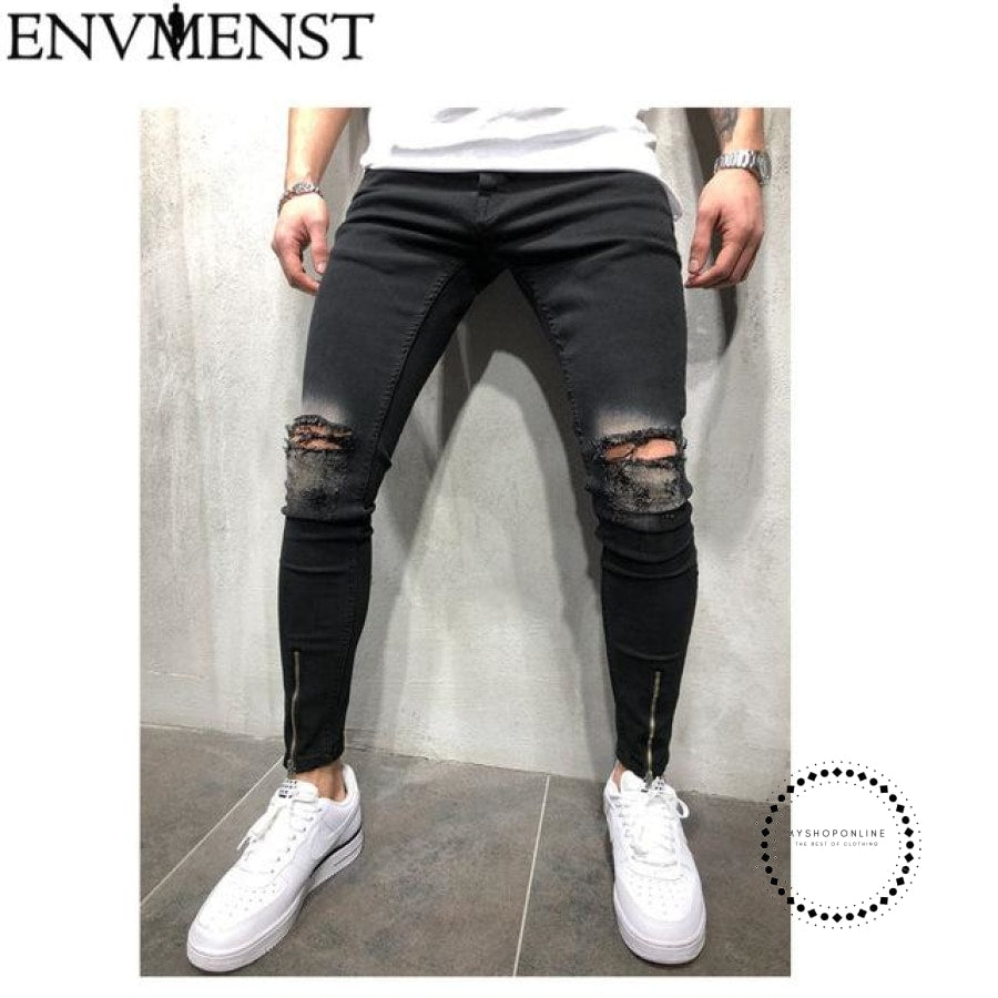 mens black ripped jeans slim fit