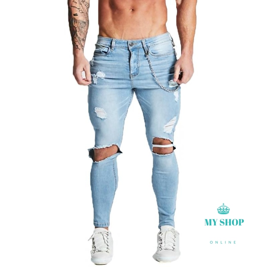 Blue Jeans For Men Skinny Super Spray on Ankle Tight Slim Fit Streetwe ...