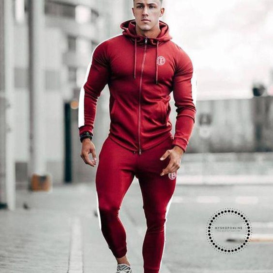 Bodybuilding Hoodies Mens set sportwear clothes sweatshirt Hoodies + P ...