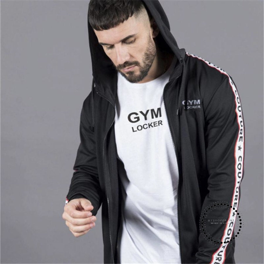 Casual Men's Set Men Gyms Sportwear 2 Piece Set Jogging Suit Mens hood ...