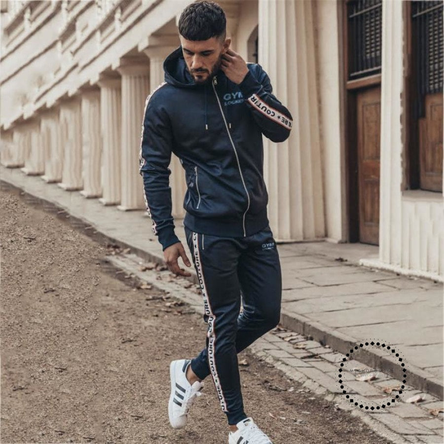 Casual Men's Set Men Gyms Sportwear 2 Piece Set Jogging Suit Mens hood ...