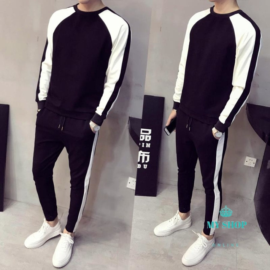 fashion Men's clothing Thin body Color matching Long sleeve hoodeds tr ...