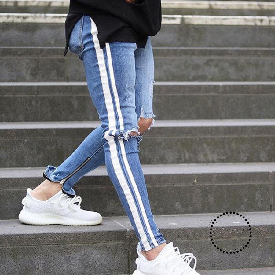 white stripe denim jeans