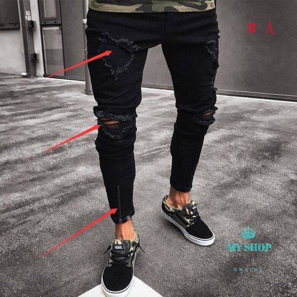 Jeans Men's Ripped Skinny Jeans Destroyed Frayed Slim Fit Casual ...
