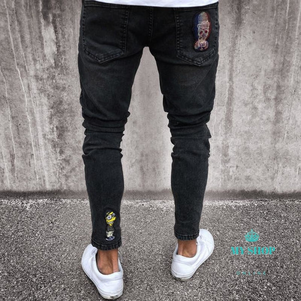 JEANS MEN'S RIPPED SKINNY JEANS DESTROYED FRAYED SLIM FIT CASUAL ...