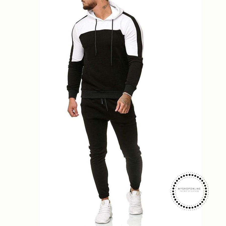 Men 2 Pieces Track Suits Casual Cotton Drawstring Patchwork Long Sleev ...